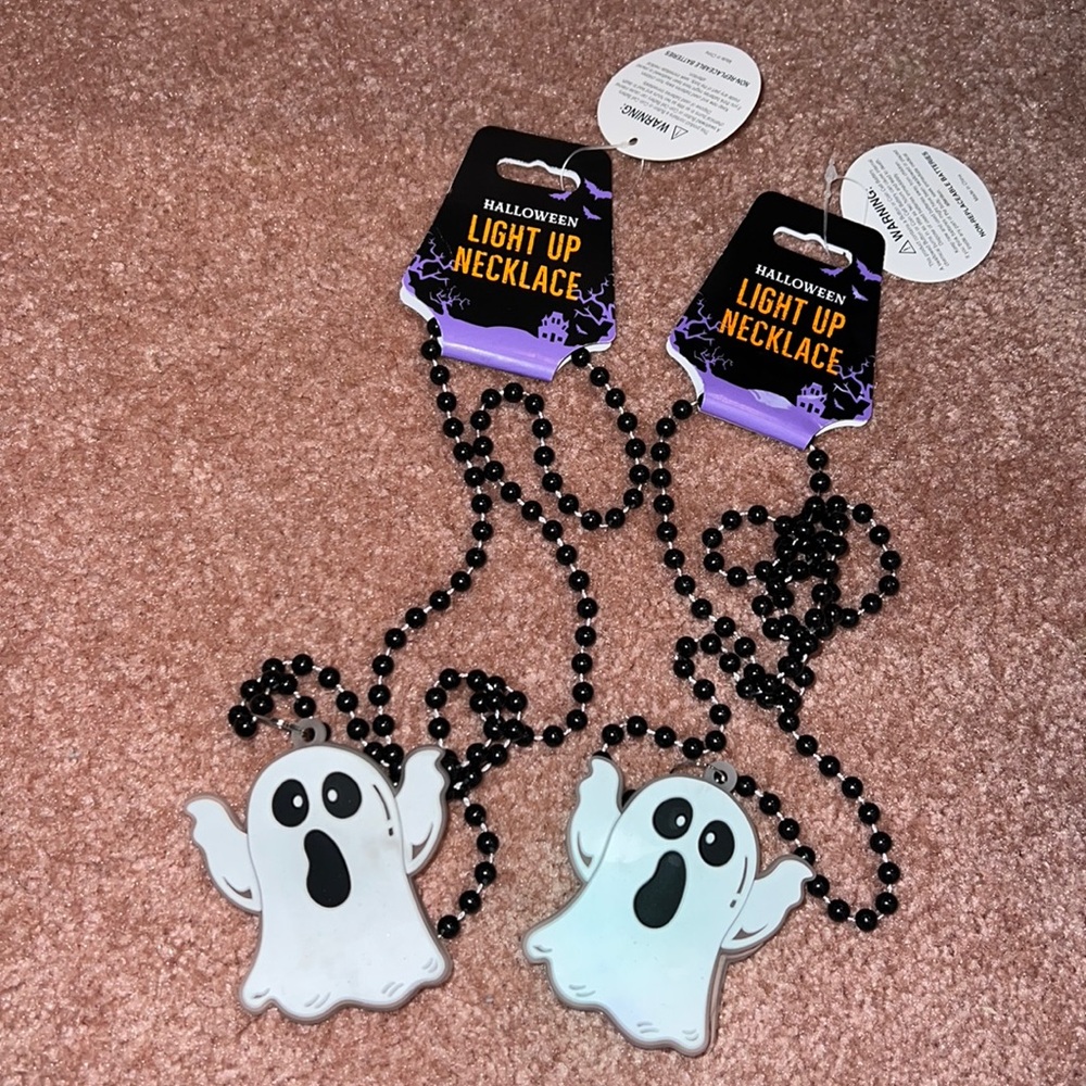 NWT 2pc Silicon Ghost Black Bead LED Light zip necklaces